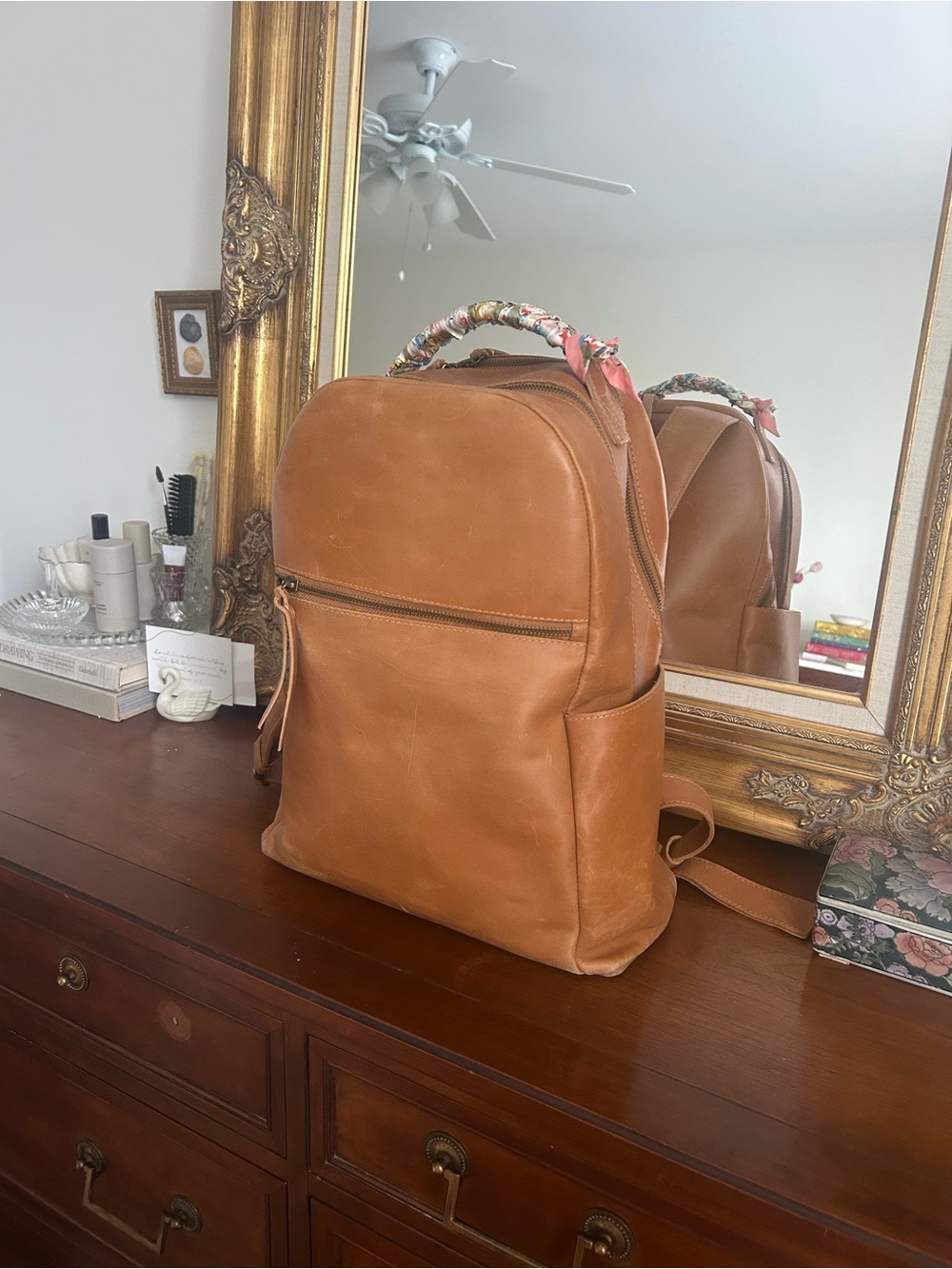Able camel 100% leather backpack